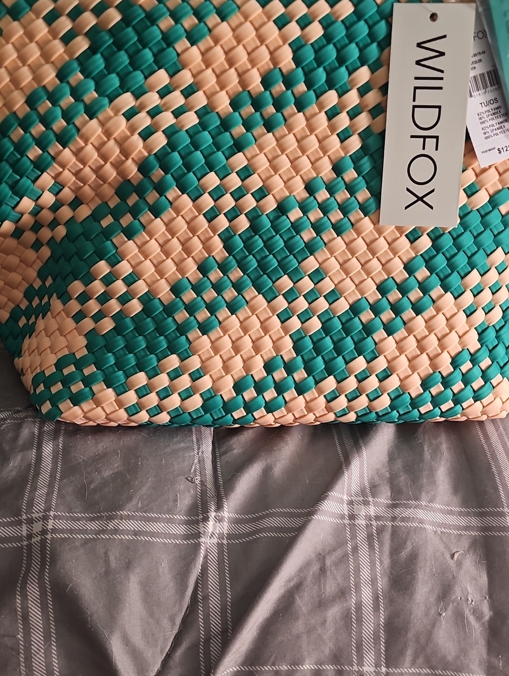 WILDFOX Teal and Peach Woven Tote